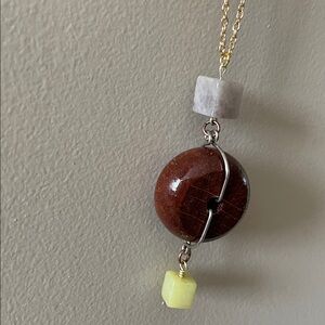 Handmade wire wrapped wooden donut bead statement necklace